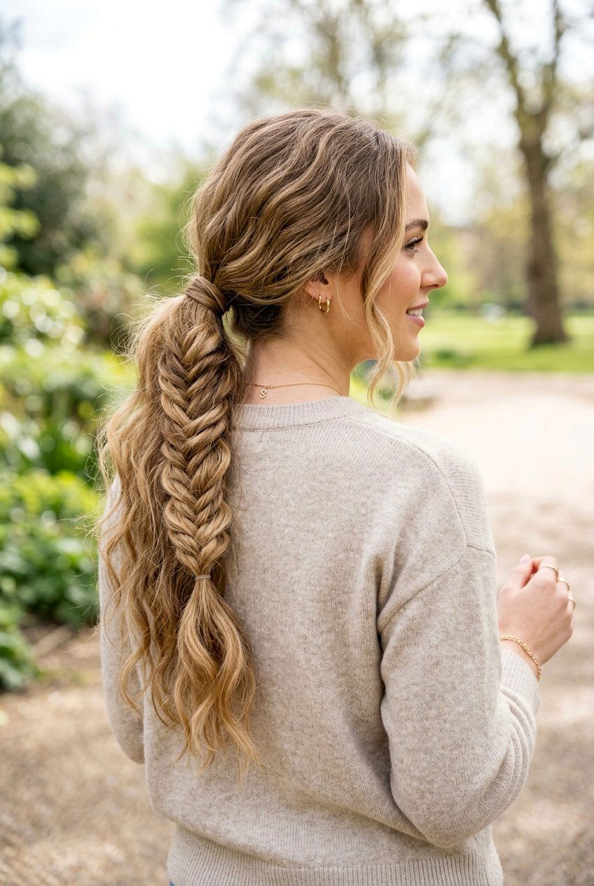 Fishtail Braid Ponytail - 20 five minute hairstyles - 20 five minute hairstyles