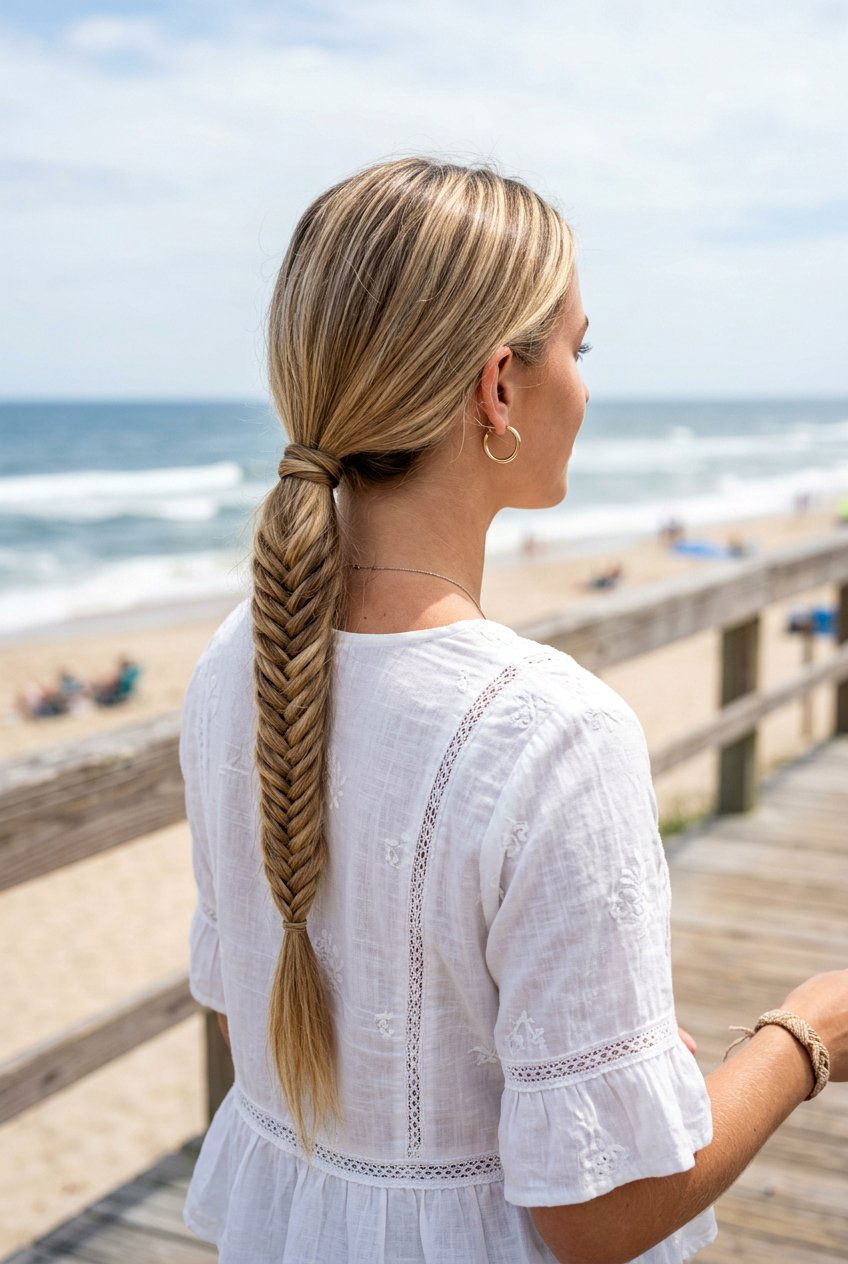 Fishtail Braid Ponytail - 20 summer hairstyles for women - 20 summer hairstyles for women