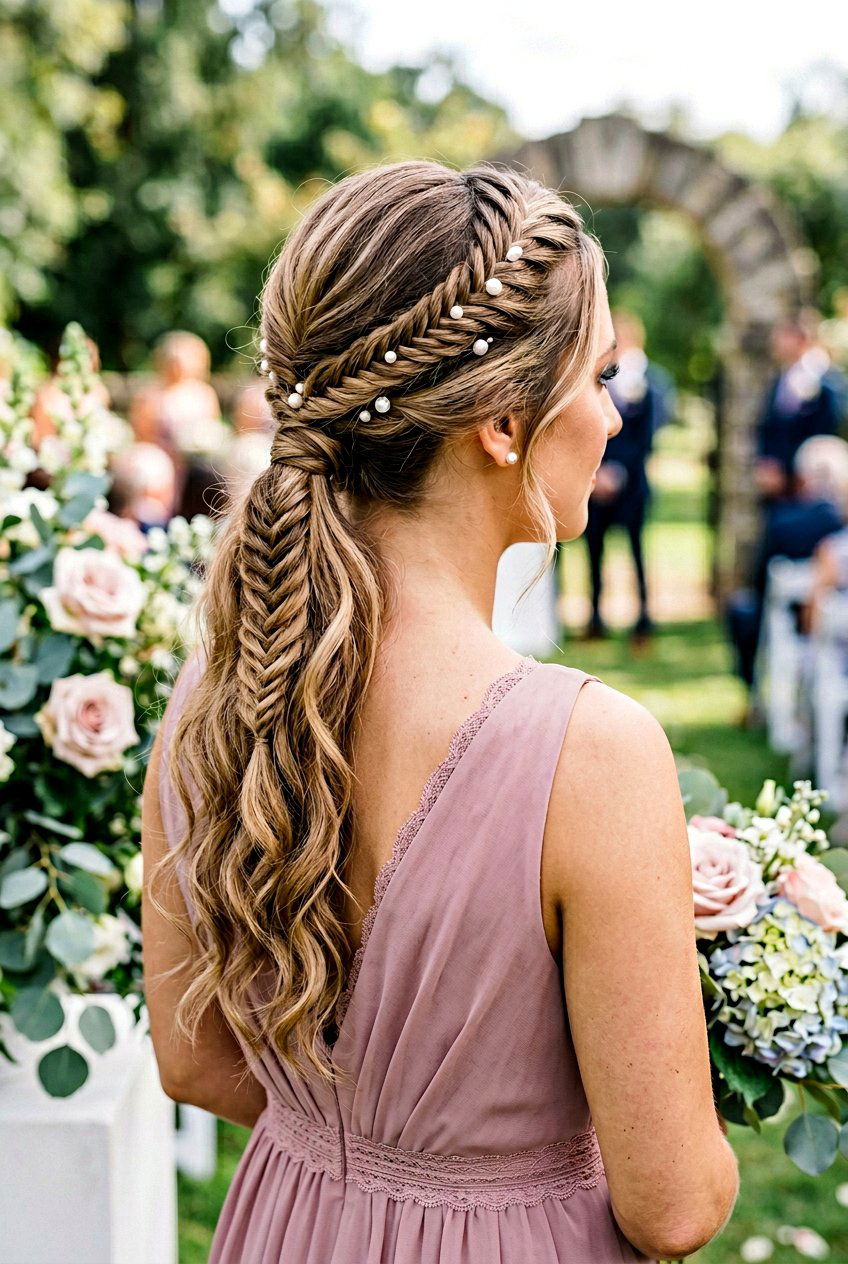 Fishtail Braid Ponytail With Wavy Ends - 20 bridesmaid ponytail with waves - 20 bridesmaid ponytail with waves