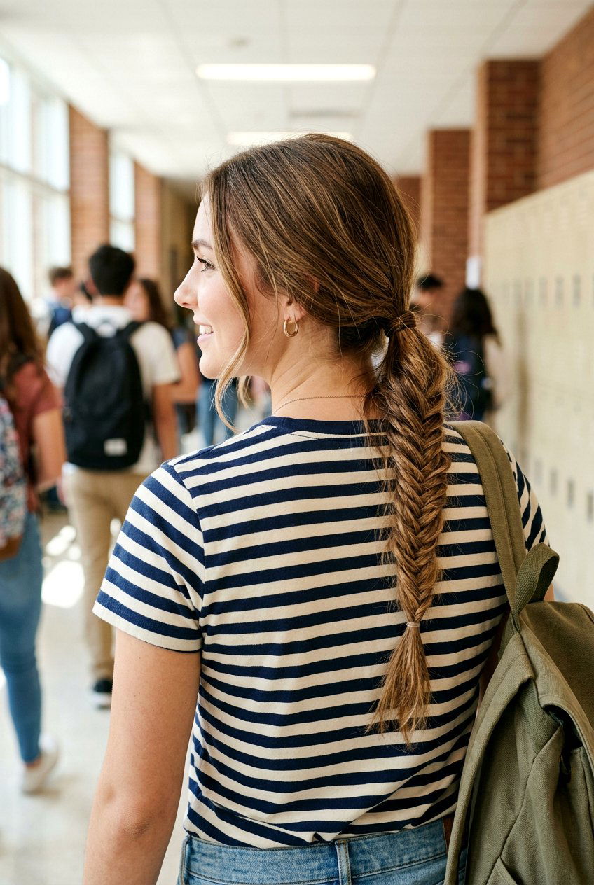 Fishtail Braid Ponytail for School - 20 no heat hairstyles for school - 20 no heat hairstyles for school
