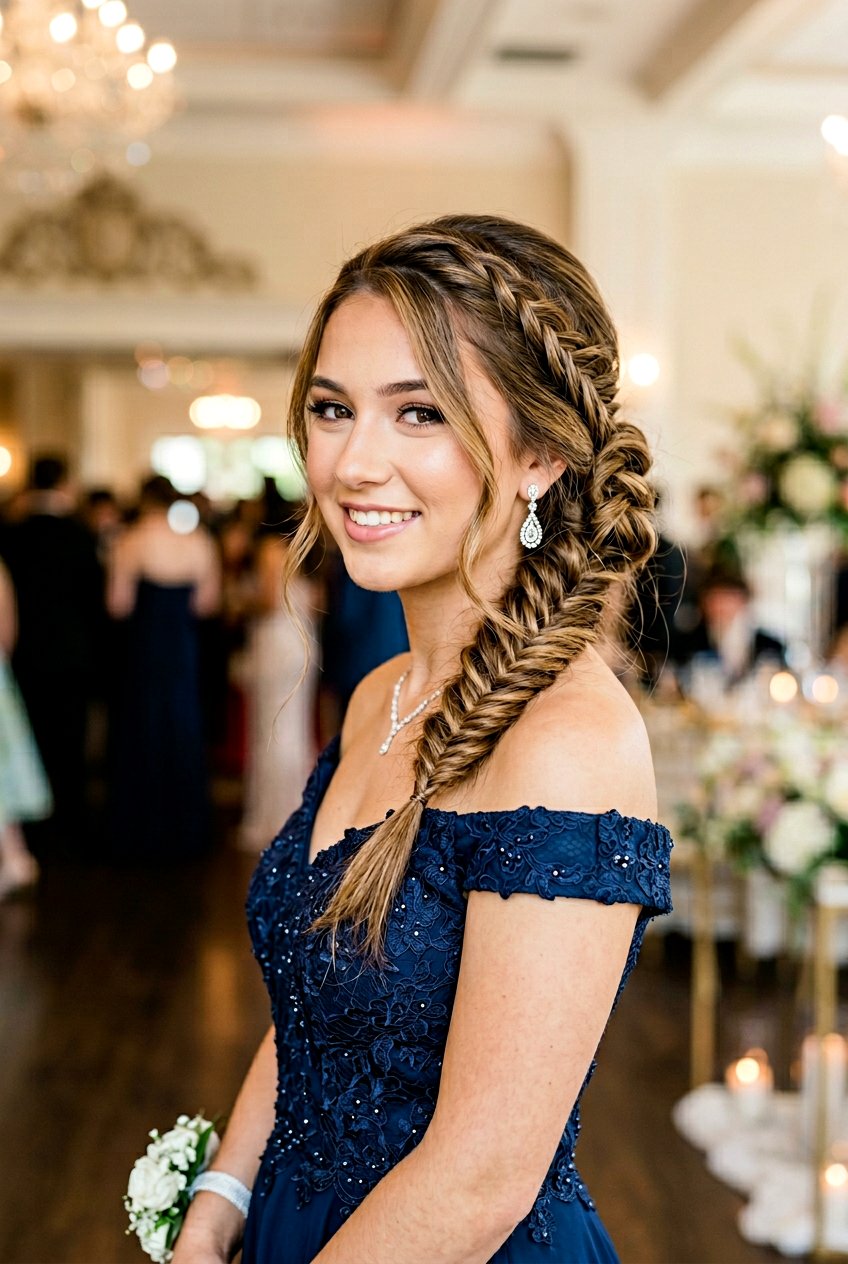 Fishtail Braid Prom Updo - 20 prom hairstyles for long hair - 20 prom hairstyles for long hair