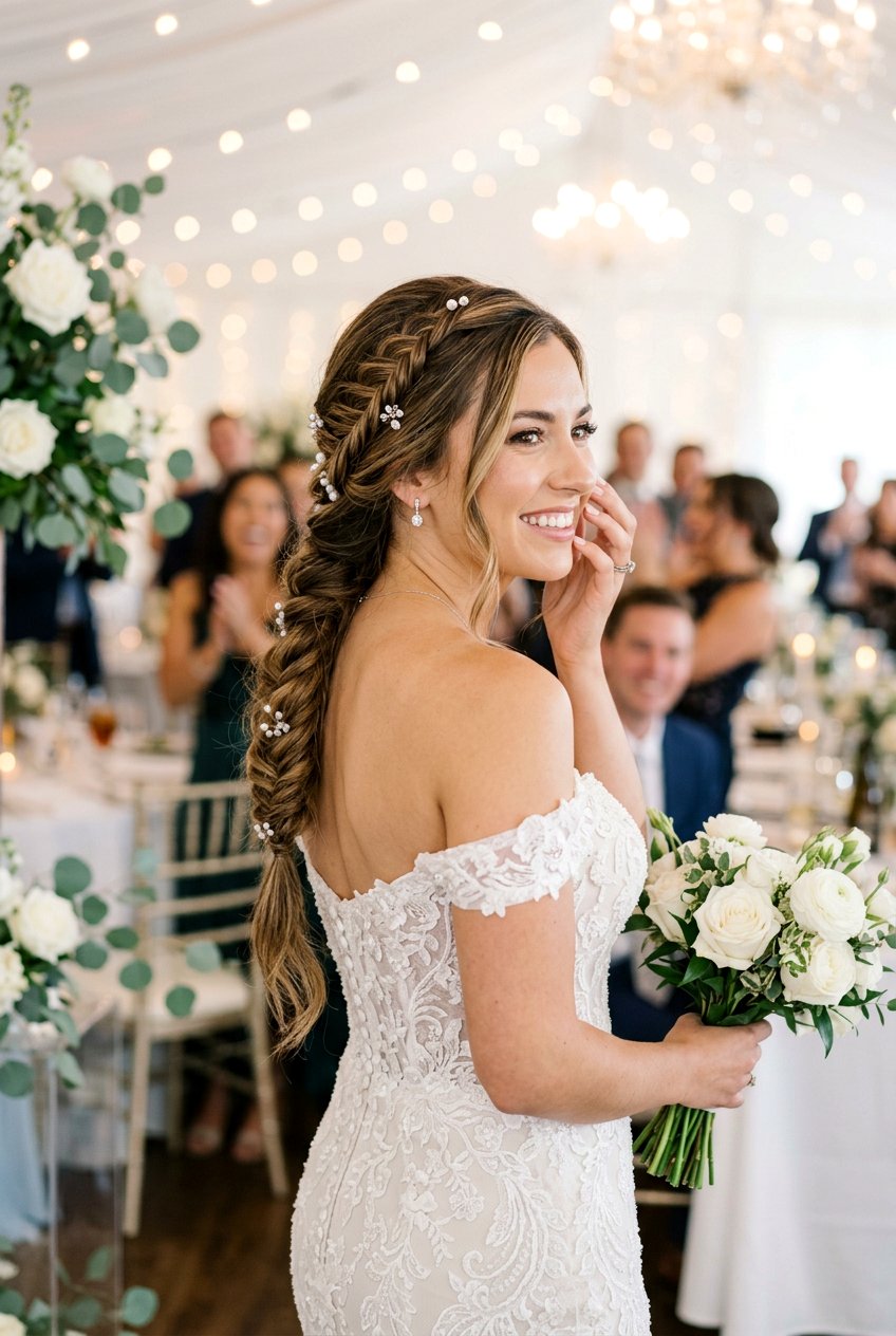 Fishtail Braid Reception Hairstyle - 20 reception hairstyles for bride - 20 reception hairstyles for bride