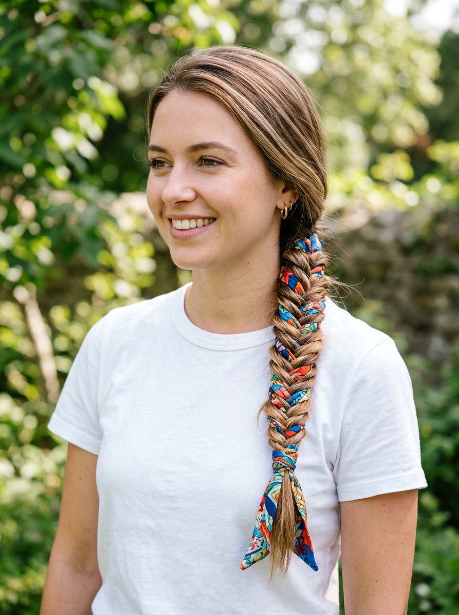 Fishtail Braid Scarf - 20 scarf braid hairstyle for women - 20 scarf braid hairstyle for women