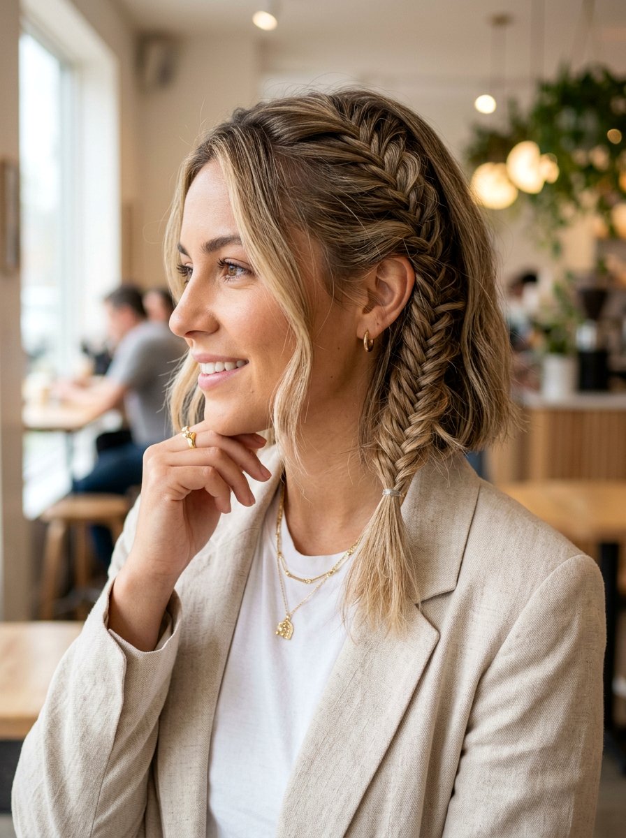 Fishtail Braid Side Bob - 20 date night hairstyle for shoulder length bob - 20 date night hairstyle for shoulder length bob