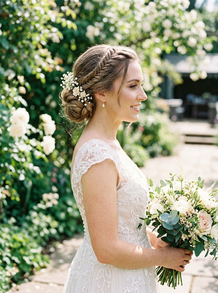 Fishtail Braid Side Bridal Bun - 20 side braided bridal bun - 20 side braided bridal bun