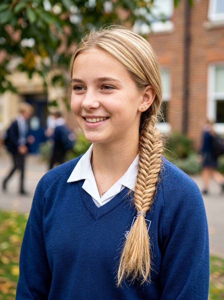 Fishtail Braid Side Pony - 20 quick school hairstyle for medium hair - 20 quick school hairstyle for medium hair