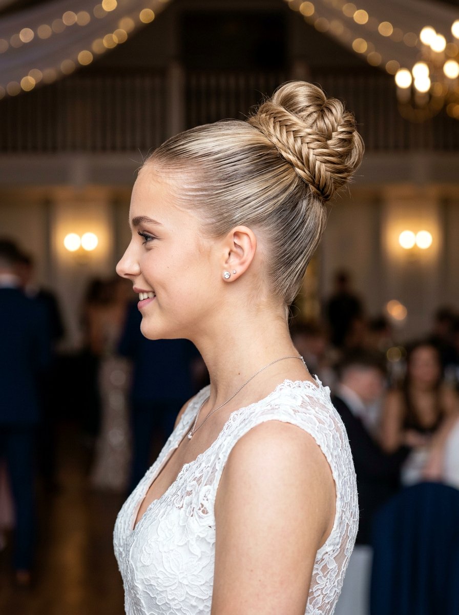 Fishtail Braid Sleek Bun - 20 teen girls prom hairstyle with sleek bun - 20 teen girls prom hairstyle with sleek bun