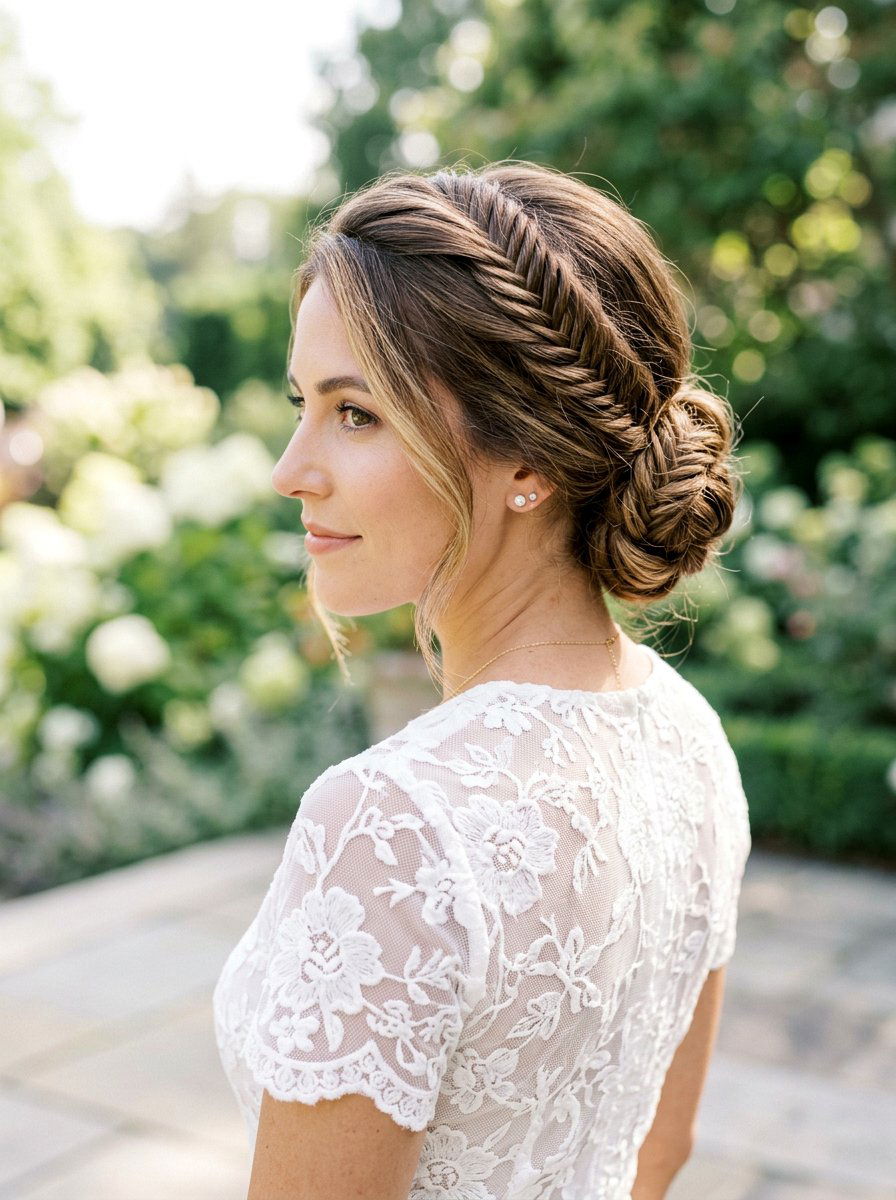 Fishtail Braid Updo - 20 soft glam hairstyle for wedding guest - 20 soft glam hairstyle for wedding guest