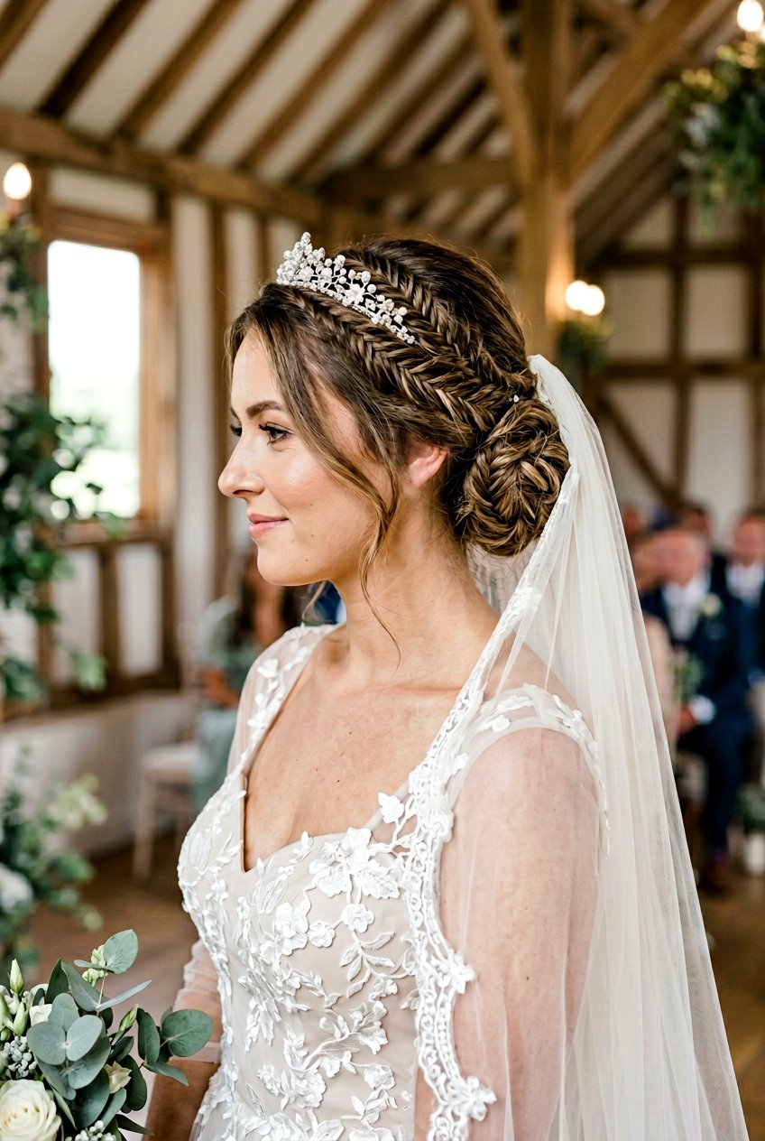 Fishtail Braid Updo - 20 bridal hairstyle for veil and tiara - 20 bridal hairstyle for veil and tiara