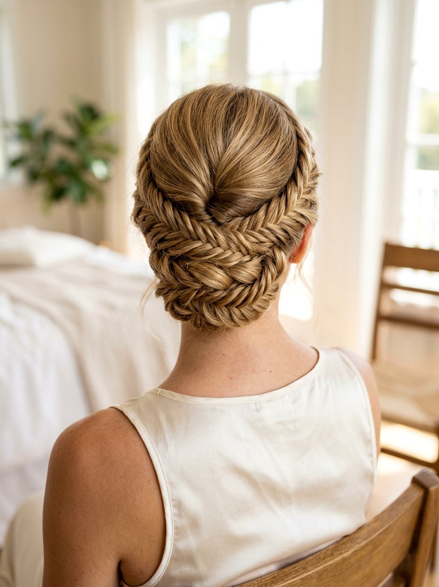 Fishtail Braid Updo - 20 office hairstyle for fine limp hair - 20 office hairstyle for fine limp hair