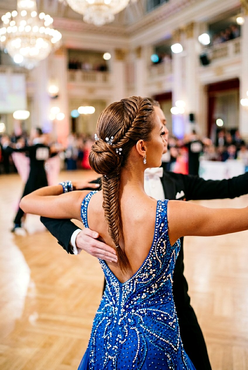 Fishtail Braid Updo - 20 competition dance hairstyles - 20 competition dance hairstyles