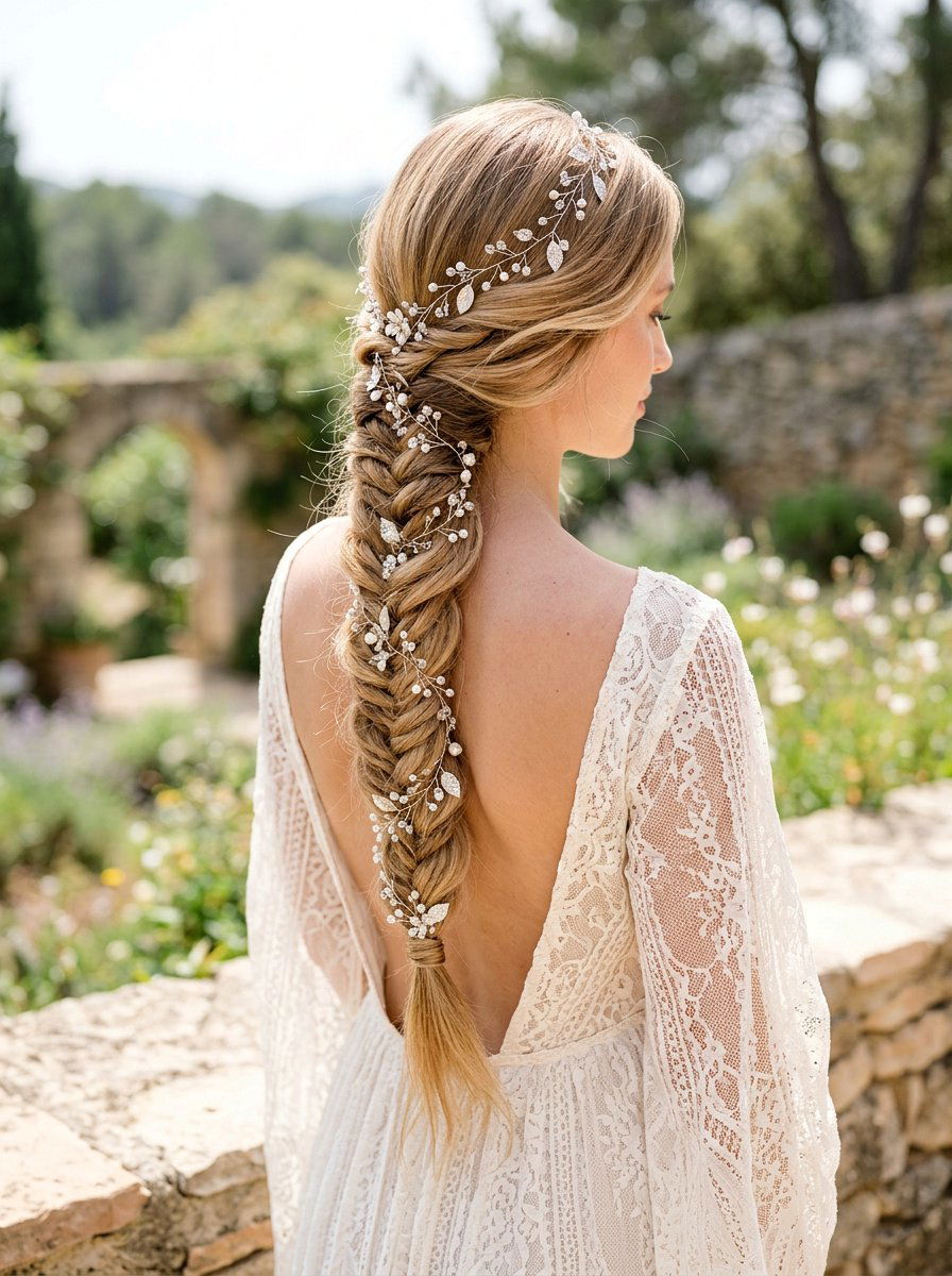 Fishtail Braid With Hair Vine - 20 wedding hairstyles with hair vines - 20 wedding hairstyles with hair vines