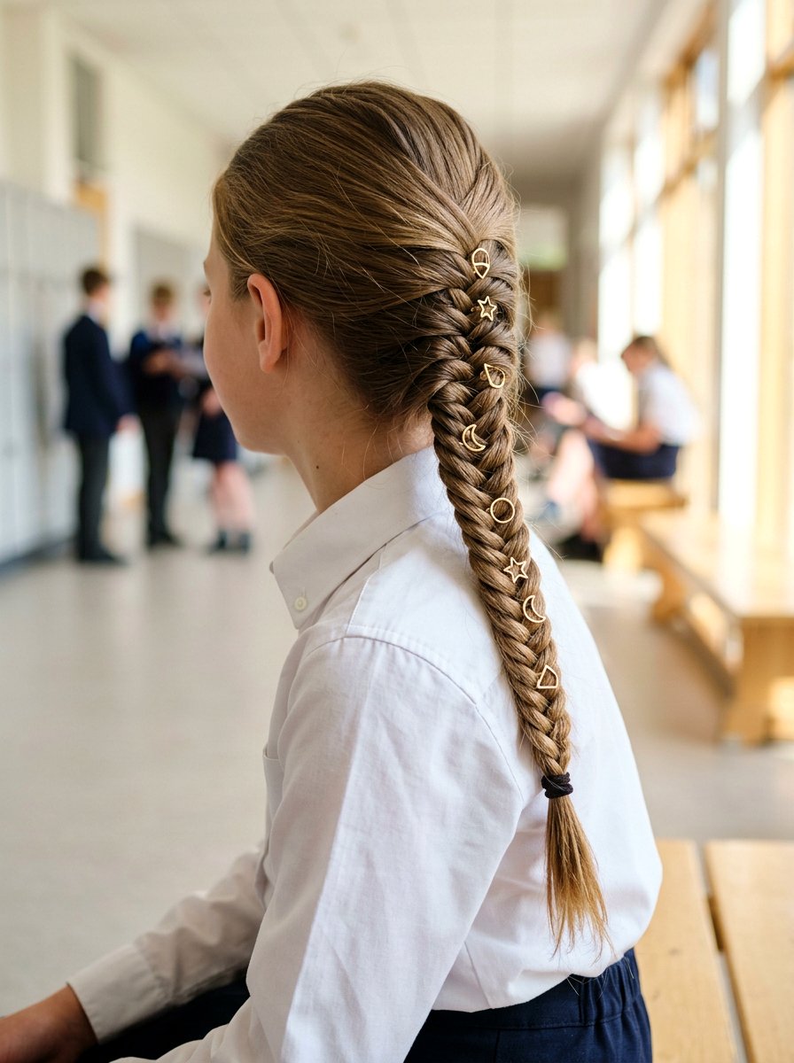 Fishtail Braid With Metallic Clips - 20 simple school hairstyle with clips - 20 simple school hairstyle with clips