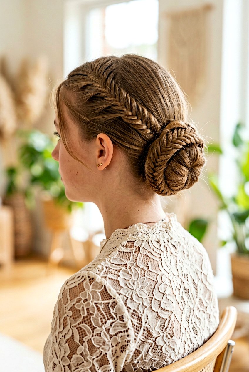 Fishtail Braided Bun - 20 quick bun hairstyle for teenage girls - 20 quick bun hairstyle for teenage girls