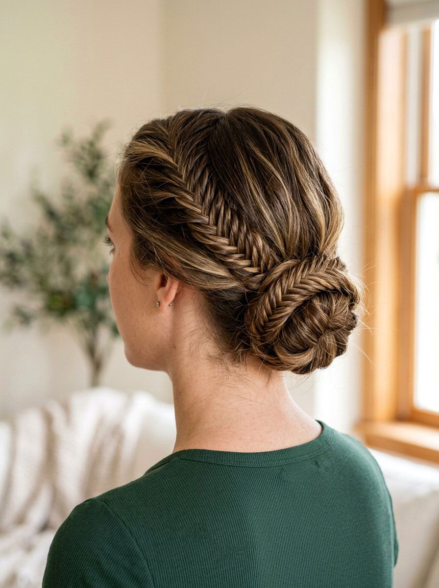 Fishtail Braided Bun - 20 work appropriate braid hairstyle - 20 work appropriate braid hairstyle