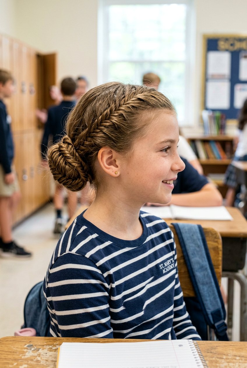 Fishtail Braided Bun For School - 20 little girls school bun hairstyle - 20 little girls school bun hairstyle