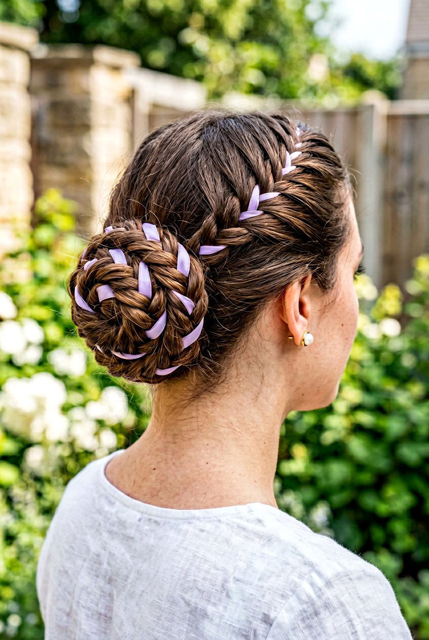 Fishtail Braided Bun With Ribbon - 20 coquette bow bun hairstyle - 20 coquette bow bun hairstyle