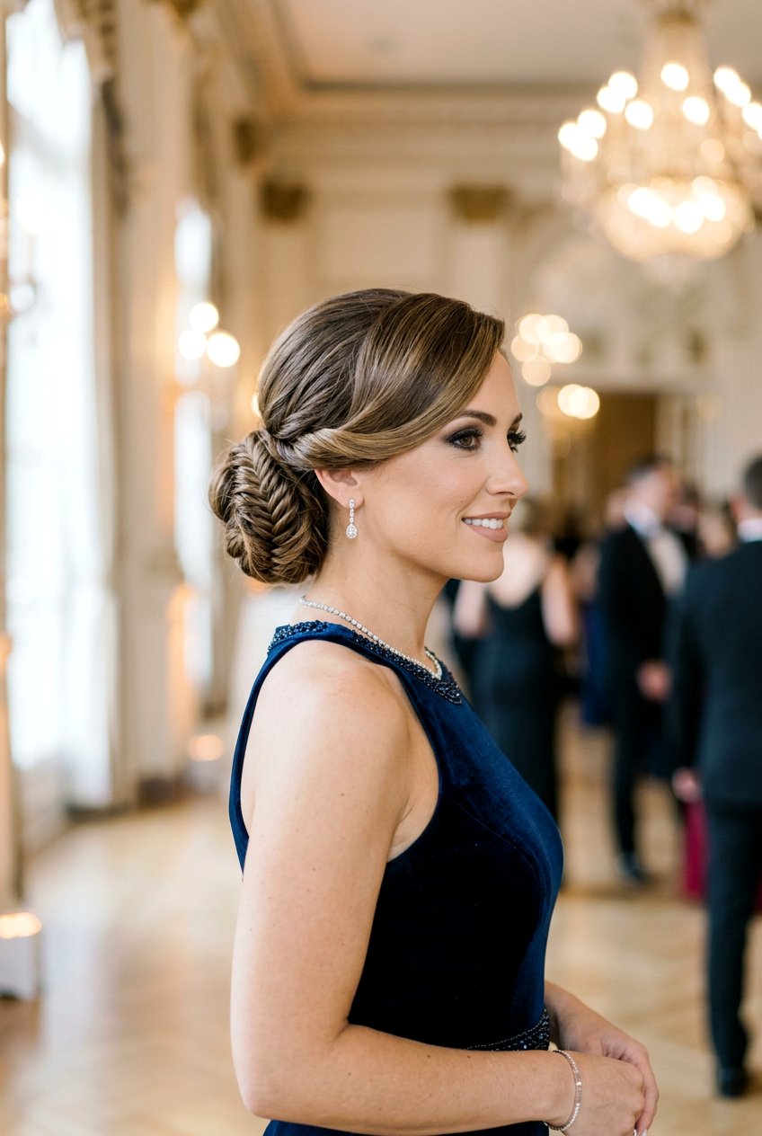 Fishtail Braided Bun With Side Swoop - 20 braided bun with swoop bangs - 20 braided bun with swoop bangs