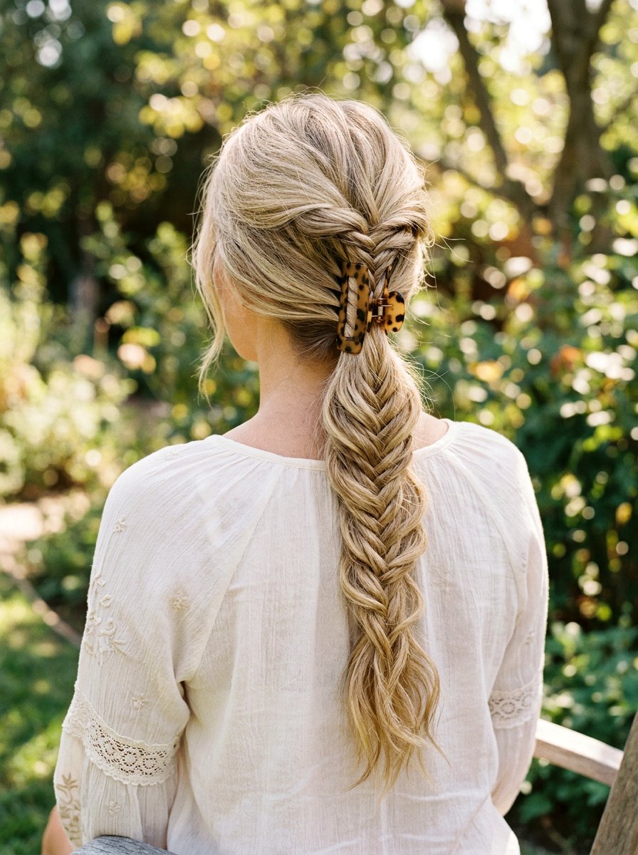 Fishtail Braided Claw Clip Ponytail - 20 claw clip ponytail for fine hair women - 20 claw clip ponytail for fine hair women