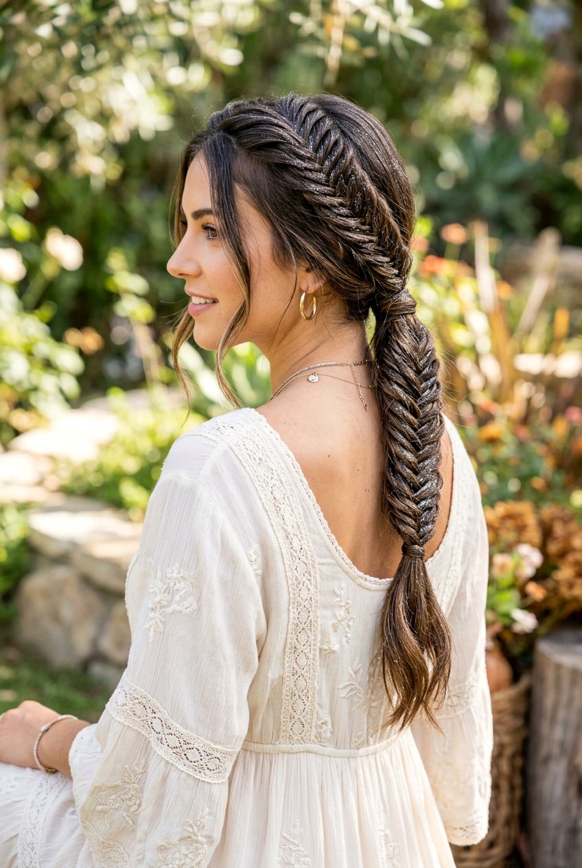 Fishtail Braided Glitter Ponytail - 20 birthday hairstyle with glitter ponytail - 20 birthday hairstyle with glitter ponytail