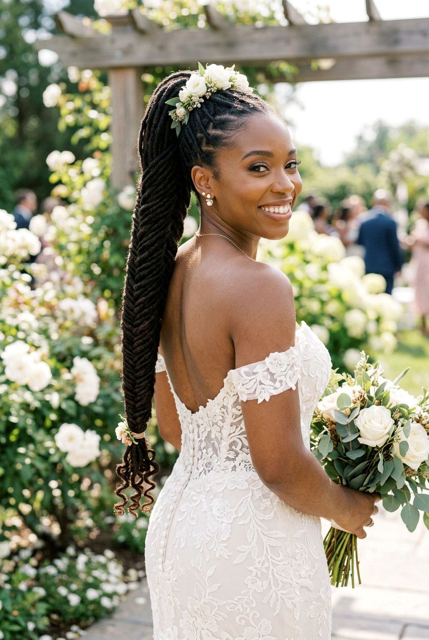 Fishtail Braided Loc Ponytail - 20 bridal hairstyle for loc ponytail - 20 bridal hairstyle for loc ponytail