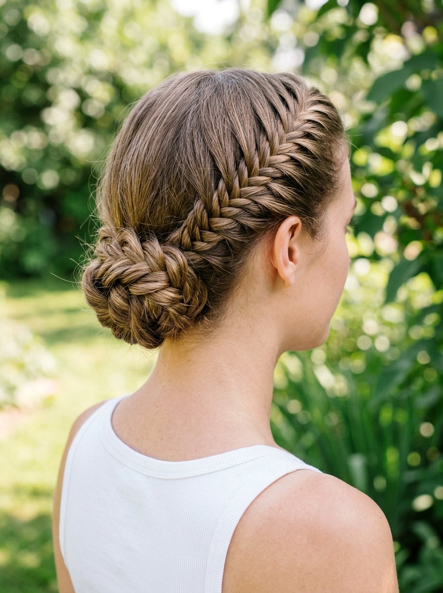 Fishtail Braided Low Bun - 20 yoga hairstyle with low bun - 20 yoga hairstyle with low bun