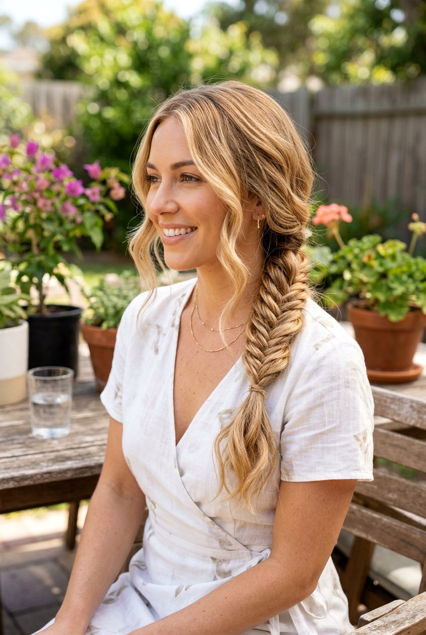 Fishtail Braided Low Ponytail With Waves - 20 braided low ponytail with waves - 20 braided low ponytail with waves