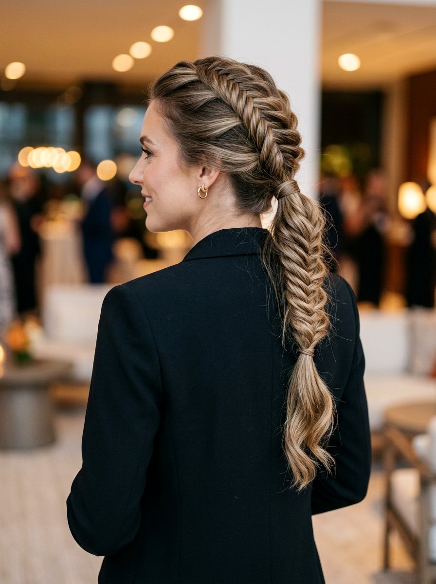 Fishtail Braided Ponytail - 20 date night hairstyle with soft glam ponytail - 20 date night hairstyle with soft glam ponytail