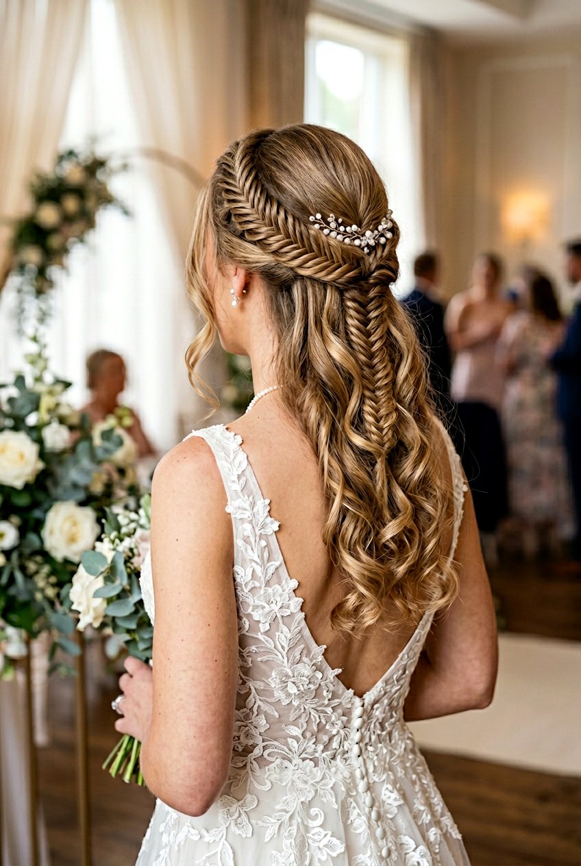 Fishtail Bridal Braid Crown With Loose Curls - 20 bridal braid crown with loose curls - 20 bridal braid crown with loose curls