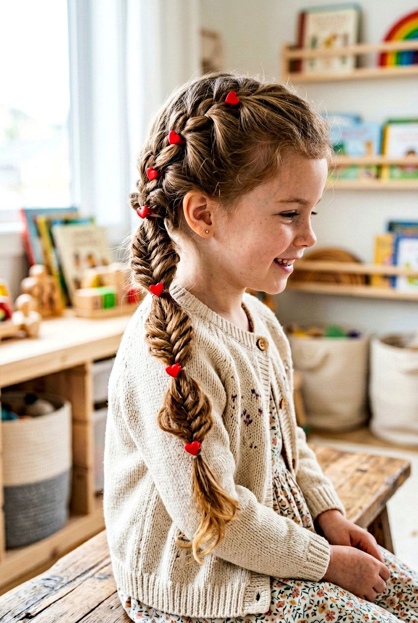 Fishtail Bubble Ponytail With Heart Clips - 20 little girls bubble ponytail with clips - 20 little girls bubble ponytail with clips