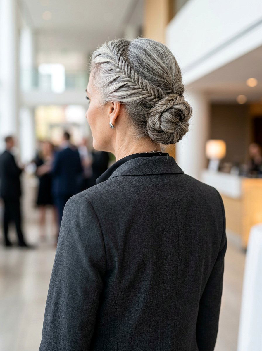 Fishtail Gray Chignon - 20 elegant gray chignon hairstyle - 20 elegant gray chignon hairstyle