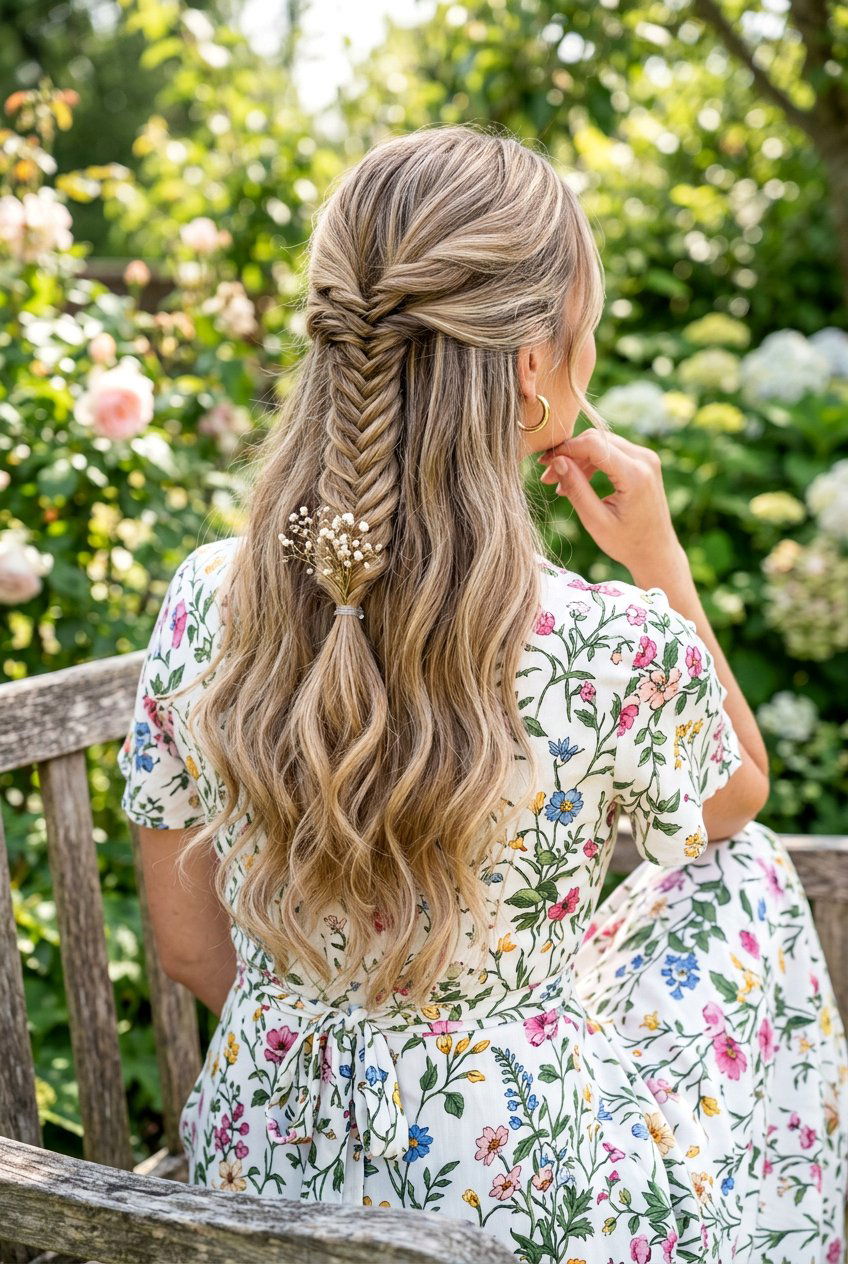 Fishtail Half Up - 20 easy morning hairstyle for long layers - 20 easy morning hairstyle for long layers