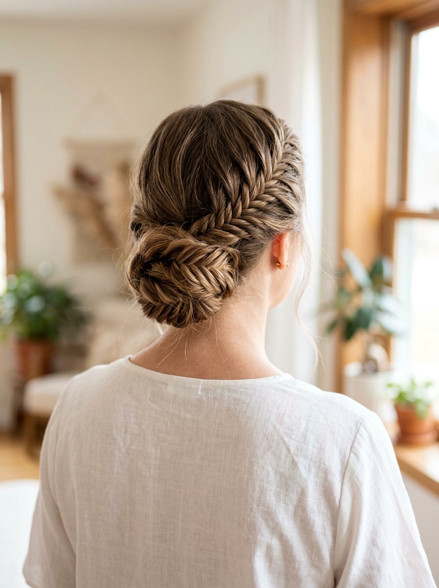 Fishtail Low Braid Bun - 20 office hairstyle with low braid bun - 20 office hairstyle with low braid bun