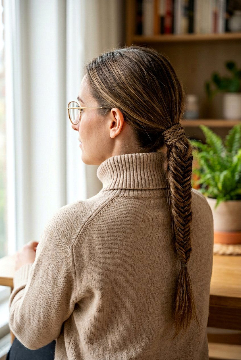 Fishtail Low Ponytail - 20 light academia braid hairstyle - 20 light academia braid hairstyle