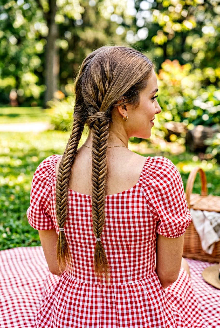Fishtail Pigtails - 20 cottagecore braided hairstyle for women - 20 cottagecore braided hairstyle for women