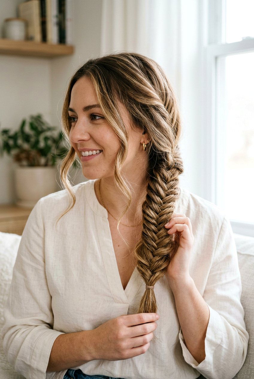 Fishtail Side Braid - 20 no heat hairstyles - 20 no heat hairstyles