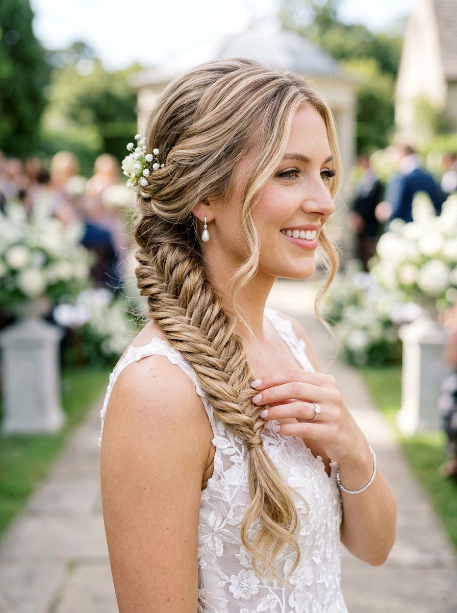 Fishtail Side Braid Wedding - 20 wedding hairstyles with side braid - 20 wedding hairstyles with side braid