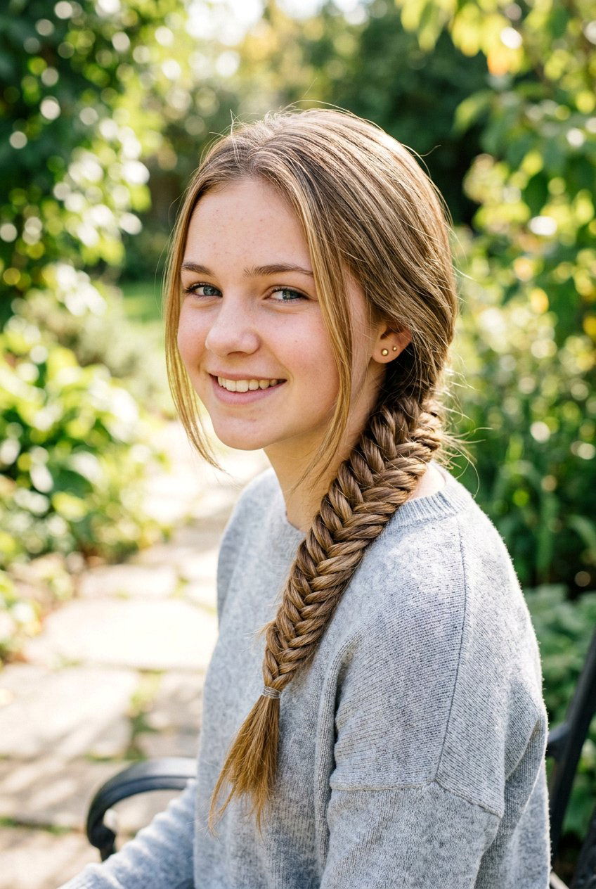 Fishtail braid for medium hair - 20 hairstyles for teenage girls - 20 hairstyles for teenage girls