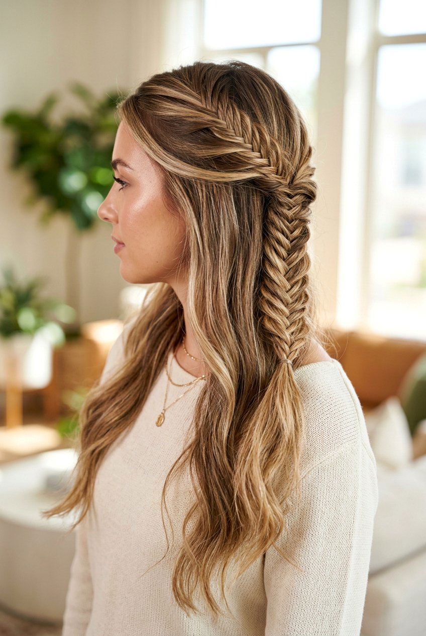 Fishtail braid half up half down - 20 half up half down wedding hairstyles - 20 half up half down wedding hairstyles