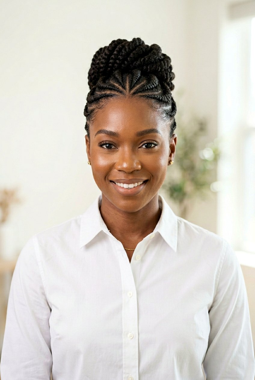 Flat Twist Cornrow Updo on Short Natural Hair - 20 protective styles for short natural hair - 20 protective styles for short natural hair