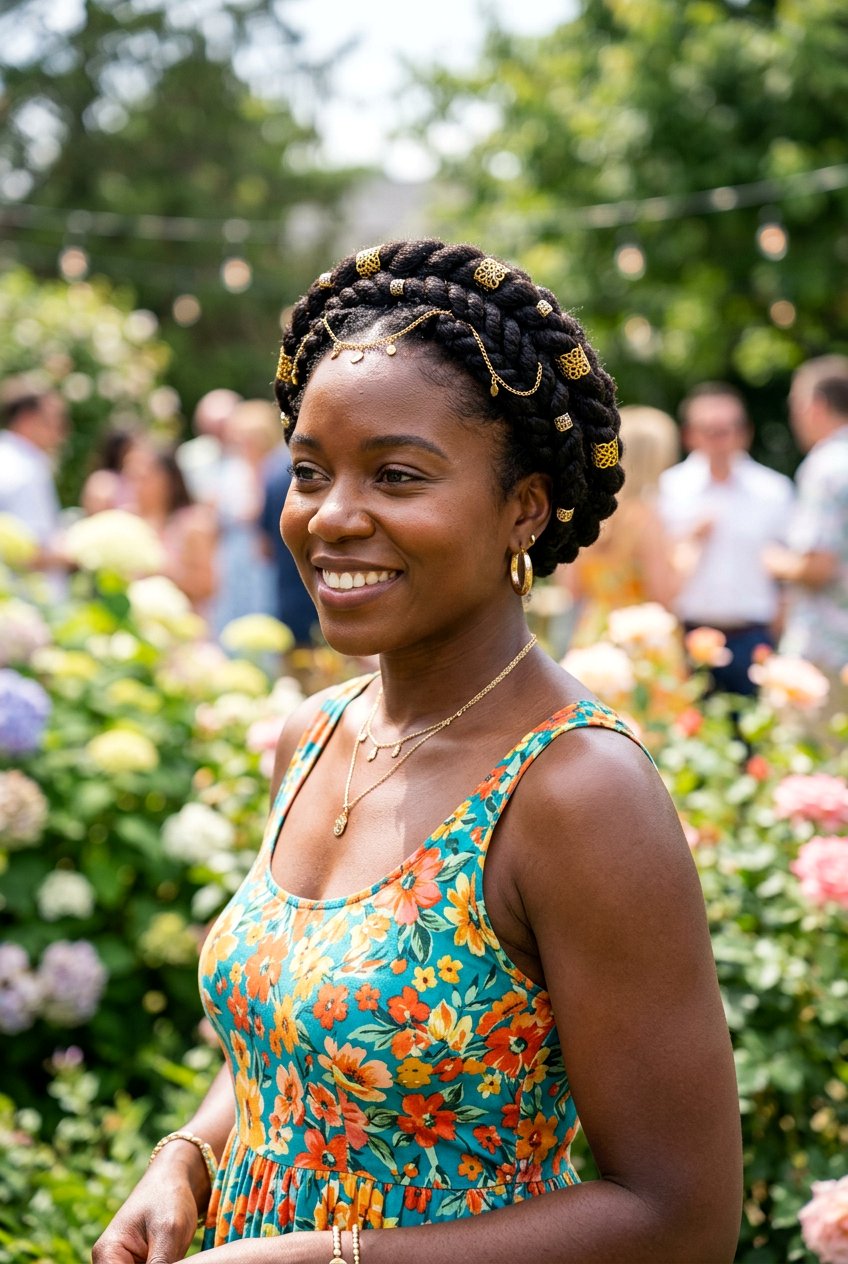 Flat Twist Halo With Gold Cuffs - 20 flat twist halo hairstyle - 20 flat twist halo hairstyle