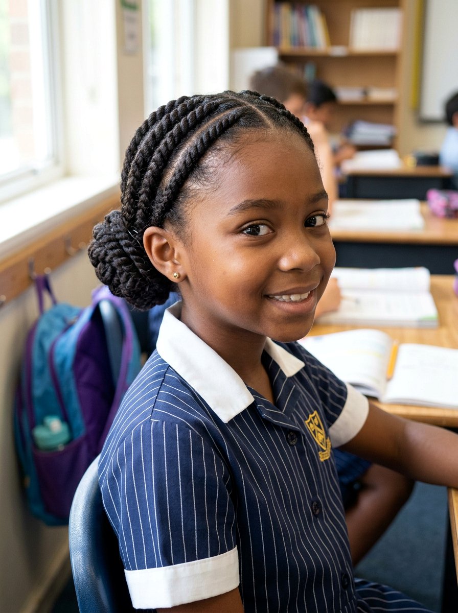 Flat Twist Low Bun - 20 school bun styles for black girls - 20 school bun styles for black girls