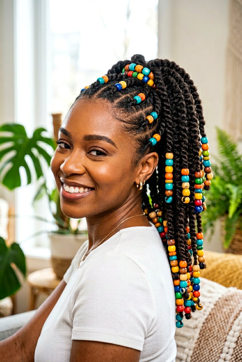 Flat Twist Ponytail with Beads - 20 flat twist ponytail for natural hair - 20 flat twist ponytail for natural hair