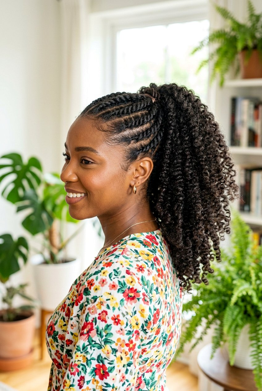 Flat Twist Ponytail with Curly Ends - 20 flat twist ponytail for natural hair - 20 flat twist ponytail for natural hair