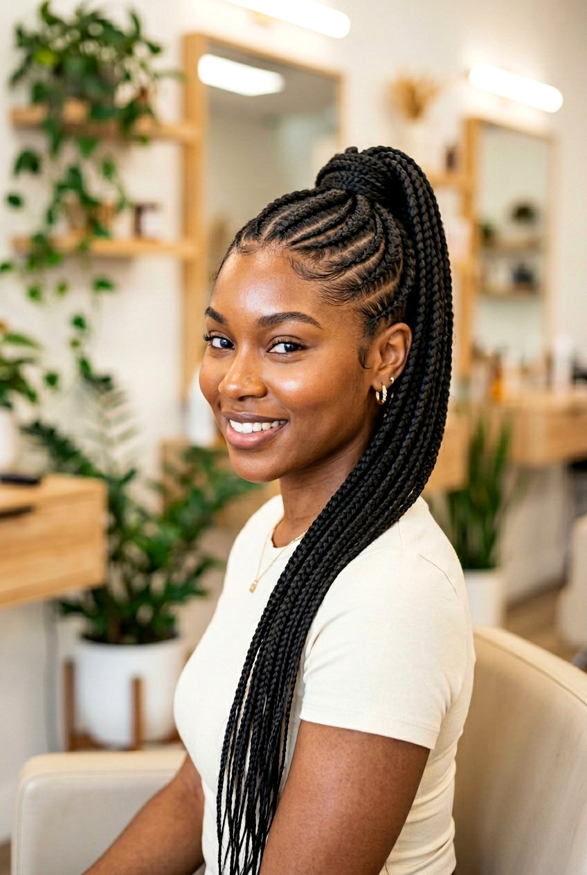 Flat Twist Ponytail with Knotless Braided Extension - 20 flat twist ponytail for natural hair - 20 flat twist ponytail for natural hair