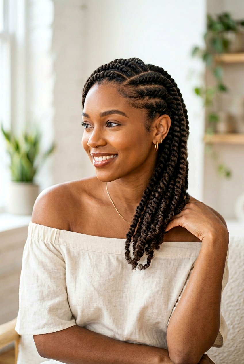 Flat Twist Side Swept Style - 20 simple flat twist hairstyles for beginners - 20 simple flat twist hairstyles for beginners