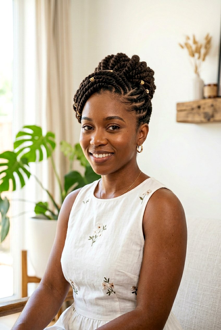 Flat Twist Updo - 20 summer twist hairstyles for natural hair - 20 summer twist hairstyles for natural hair