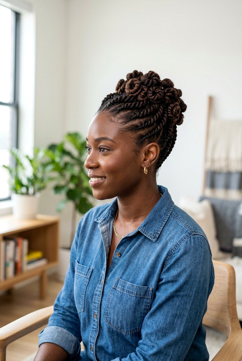 Flat Twist Updo on Natural Hair - 20 easy protective styles without extensions - 20 easy protective styles without extensions