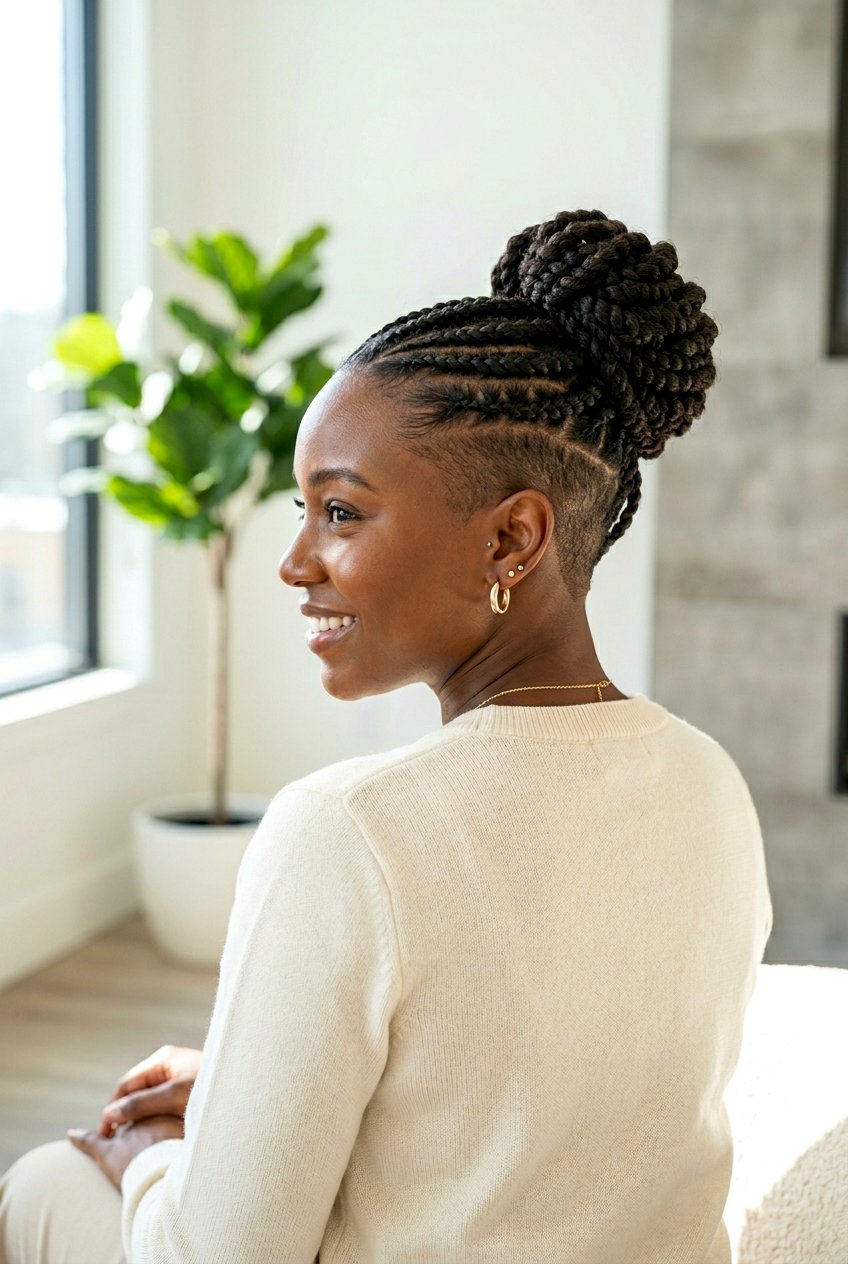 Flat Twist Updo with Shaved Sides - 20 natural hairstyle with shaved sides - 20 natural hairstyle with shaved sides