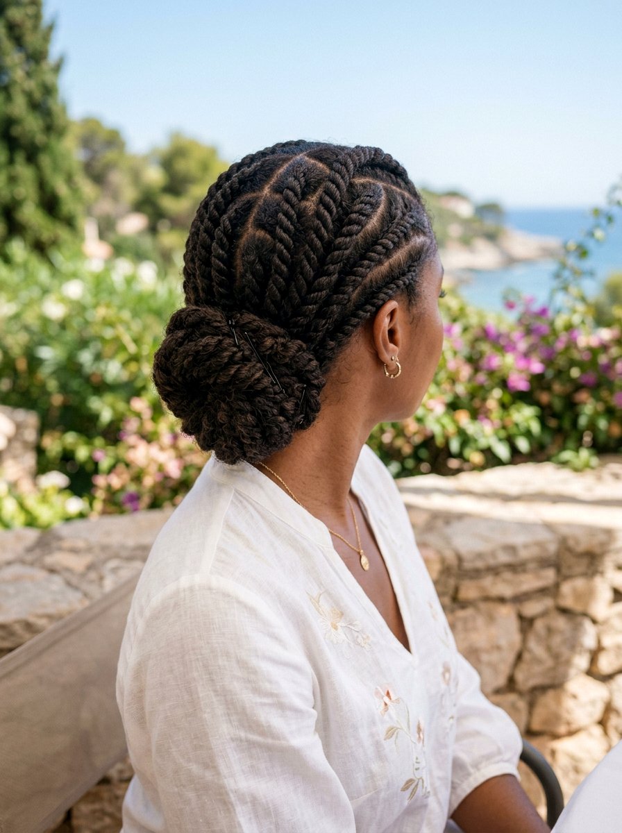 Flat Twisted Updo - 20 sleek hairstyle for humid climate - 20 sleek hairstyle for humid climate